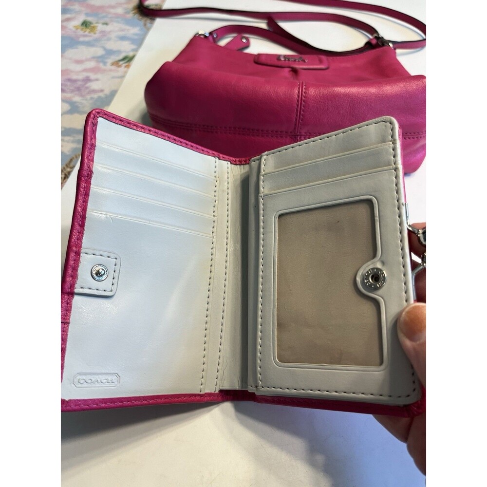 2pc Coach Pink Leather Shoulder Crossbody Handbag Purse w Matching Wallet - Picture 11 of 16